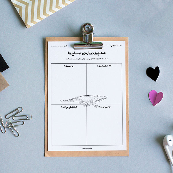 کاربرگ «همه‌چیز دربارۀ تمساح‌ها (ببُر و بچسبان)»